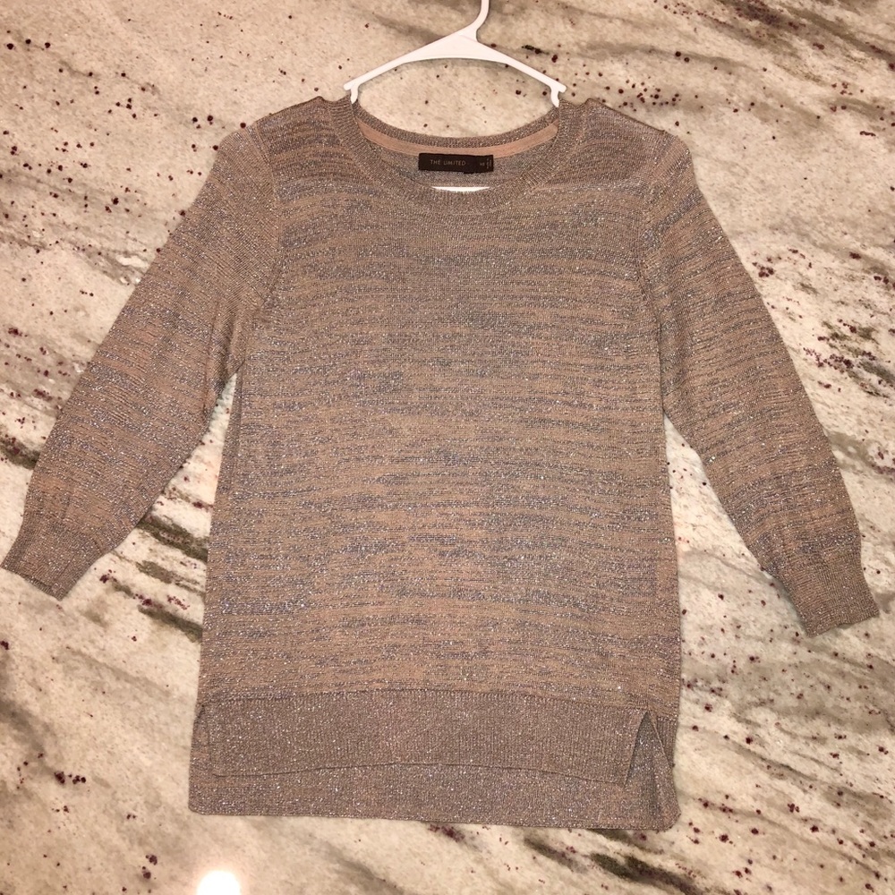 The Limited Tan/Silver 3/4 Sleeve Sweater, XS